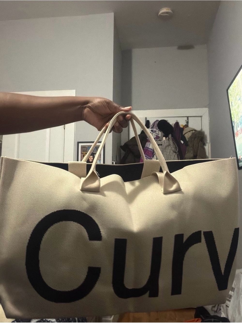 Cream Canvas Tote Bag with Black Lettering